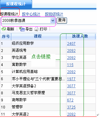 选课信息统计列表