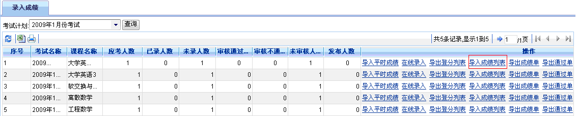 导入成绩列表