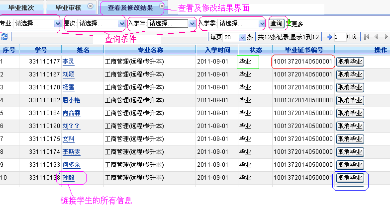 查看及修改结果标签页